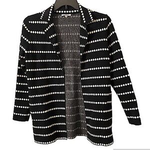 Sioni Women Long Sleeves Open Front Collar Black with White Dots Blazer